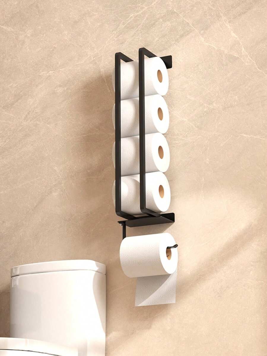 1pc Wall-Mounted Toilet Paper Holder, No-Drill Installation, Large Capacity, Space-Saving, Suitable For Bathroom Storage, Home Decor, Organization, Household Toilet Paper Holder - Multicolor - View 1