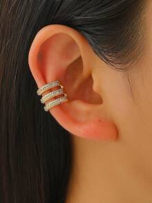 HOTNICE 1pc Personalized Minimalist Cross Ear Cuff Fashion Geometric Zirconia Non-Pierced Earring - Gold - View 2