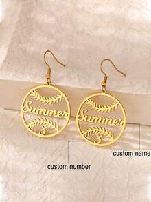 1pc Personalized Custom Name Football Pendant Earrings For Women, Customized Football Number Dangle Earrings, Stainless Steel Earrings, Sports Fan Jewelry - Multicolor - View 8