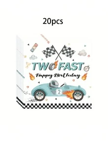 10件/20件/40件/80件 藍色「Two-Speed Forward」生日派對用品，2歲生日派對裝飾，「Two-Speed Forward」賽車紙盤餐巾紙餐具套裝，賽車運動主題生日裝飾，派對伴手禮 - 彩色 - 查看 10