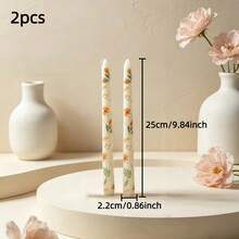 2/4pcs French Floral Print Long Taper Candles, Long Stem Candle Size 0.86*9.84 Inches, Create Warm Atmosphere, Suitable For Home Decor, Hotel Decor, Table Setting, Women's Gift, Birthday Gift - Candle - View 15