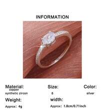 1pc Sparkling Oval Synthetic Zirconia Ring, Valentine's Day, Anniversary, Holiday Gift - Silver - View 5