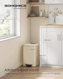 SONGMICS Pattumiera da Cucina, Cestino da 20 L, Cestino a Pedale in Acciaio, con Secchio Interno, Chiusura Morbida e Resta Aperto, Beige Sabbia LTB592A02 I3DP - Inchiostro nero - Visualizzare 9
