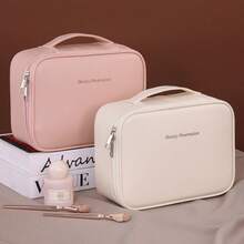 Portable Large Capacity Makeup Bag With Makeup Brush Storage, Waterproof PU Leather Travel Cosmetic Organizer Handheld Toiletry Bag For Women - Multicolor - View 3