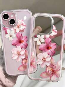 Floral Painted Hollow Minimalist 2-In-1 Pink Frame Shockproof Thickened Phone Protective Case Compatible With IPhone 17/17 Pro/17 Pro Max/16/16 Pro/16 Plus/16 Pro Max/16e/15 Pro Max/13/14/12/XS/XR/15 Pro Max/16 XR/7/8/16 Pro Max/15 Pro Max/12 Pro Max/13 Pro Max/14 Pro Max/13/11/12p/14 Women P11 Soft Shell P12 Shockproof XS/XR Phone Case Shell Protective Cover - Multicolor - View 1