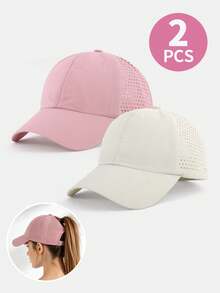 2 piezas Gorras de béisbol con agujero para coleta alta, gorras deportivas de malla perforada de secado rápido, gorras ajustables con protección solar y visera de pato - 2 piezas de secado rápido y transpirables - Ver 5