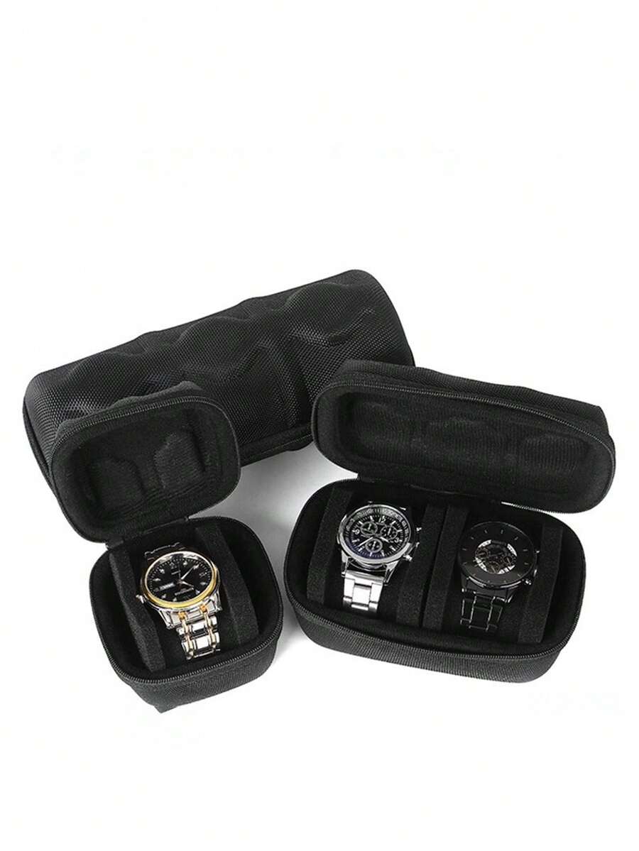 1pc Hard Shell Watch Travel Storage Box, Unisex Portable Single Watch Organizer And Storage Box, Watch Protection Storage Box, Anti-Shake Watch Pillow, Suitable For Wristwatches And Smartwatches (1/2/3 Slots) - Black - View 1