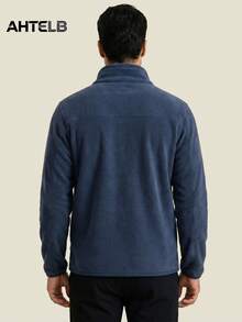 AHTELB Reversible Coral Fleece Double-Sided Fleece Jacket, Stand Collar Warm Zipper Jacket, Father's Sports Style - Navy Blue - View 2