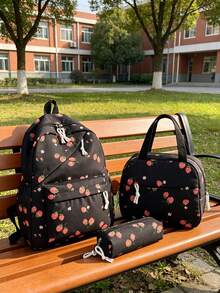 1 Set Cute Strawberry Pattern Backpack Set, Large Capacity Polyester School Day Bag, With Lunch Bag And Pencil Case, Multi-Pocket Casual Backpack, Lightweight Bookbag, Suitable For Students/Graduates/Young People, Suitable For Back To School/Daily/Shopping/Short Trips And Outdoor Leisure Activities - 2264 - View 9