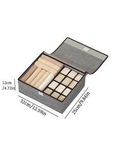 1pc Home Underwear Storage Box With Lid, 13/17 Compartments, Gray/Beige 2 Colors Optional, Drawer-Style Bra Socks Underwear Organizer Divider Box, Linen Storage Box - Multicolor - View 10