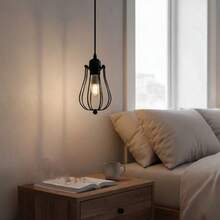 1 Buah Lampu Gantung Sangkar Burung Besi Industri Vintage, Lampu Gantung Logam Kreatif dengan Soket E27, Cocok untuk Ruang Makan, Bar, Dapur, Ruang Tamu, Perlengkapan Pencahayaan Gaya Minimalis Loft Nordik (Bola Lampu Tidak Termasuk) - Hitam - View 3