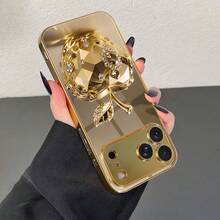 1件裝奢華水晶水鑽蘋果圖案金電鍍玻璃手機殼，附鏡頭保護膜，適用 17 Pro Max/17/17 Pro/16 Pro/16 Pro Max/13/15 Pro/14/16/15 Pro Max/12/13 Pro/14 Pro Max，時尚保護殼，高端奢華，適合送給朋友與情侶的禮物 - 彩色 - 查看 5