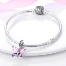 1pc S925 Sterling Silver Butterfly Pendant Bead, Multiple Gradient Colorful Enamel & Cubic Zirconia Butterfly Designs, Transparent Wings With Exquisite Rhinestones, Comes With Gift Box, Suitable For Bracelets & Necklaces, Romantic Girly Style, For Handmade DIY Jewelry Making & Daily Gift Wearing - Multicolor - View 3