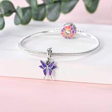 1pc S925 Sterling Silver Butterfly Pendant Bead, Multiple Gradient Colorful Enamel & Cubic Zirconia Butterfly Designs, Transparent Wings With Exquisite Rhinestones, Comes With Gift Box, Suitable For Bracelets & Necklaces, Romantic Girly Style, For Handmade DIY Jewelry Making & Daily Gift Wearing - Multicolor - View 10