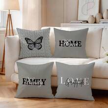 4 piezas Fundas de almohada con patrón de texto minimalista y acogedor sin rellenos, fundas de almohada impresas en un solo lado, adecuadas para sala de estar, dormitorio, decoración del hogar, fundas de almohada para todas las estaciones - Multicolor - Ver 7