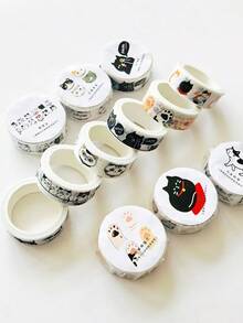 1入卡通貓咪和紙膠帶 趣味小貓爪 15mm 紙製遮蓋膠帶，適用相簿日記裝飾、禮物包裝、剪貼簿、開學首日 - 彩色 - 查看 7