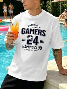 Men's 2024 Gamer Graphic Cotton T-Shirt, 100% Cotton, Hip-Hop Street Style, Comfortable, Durable, High Impact Print. - White - View 1