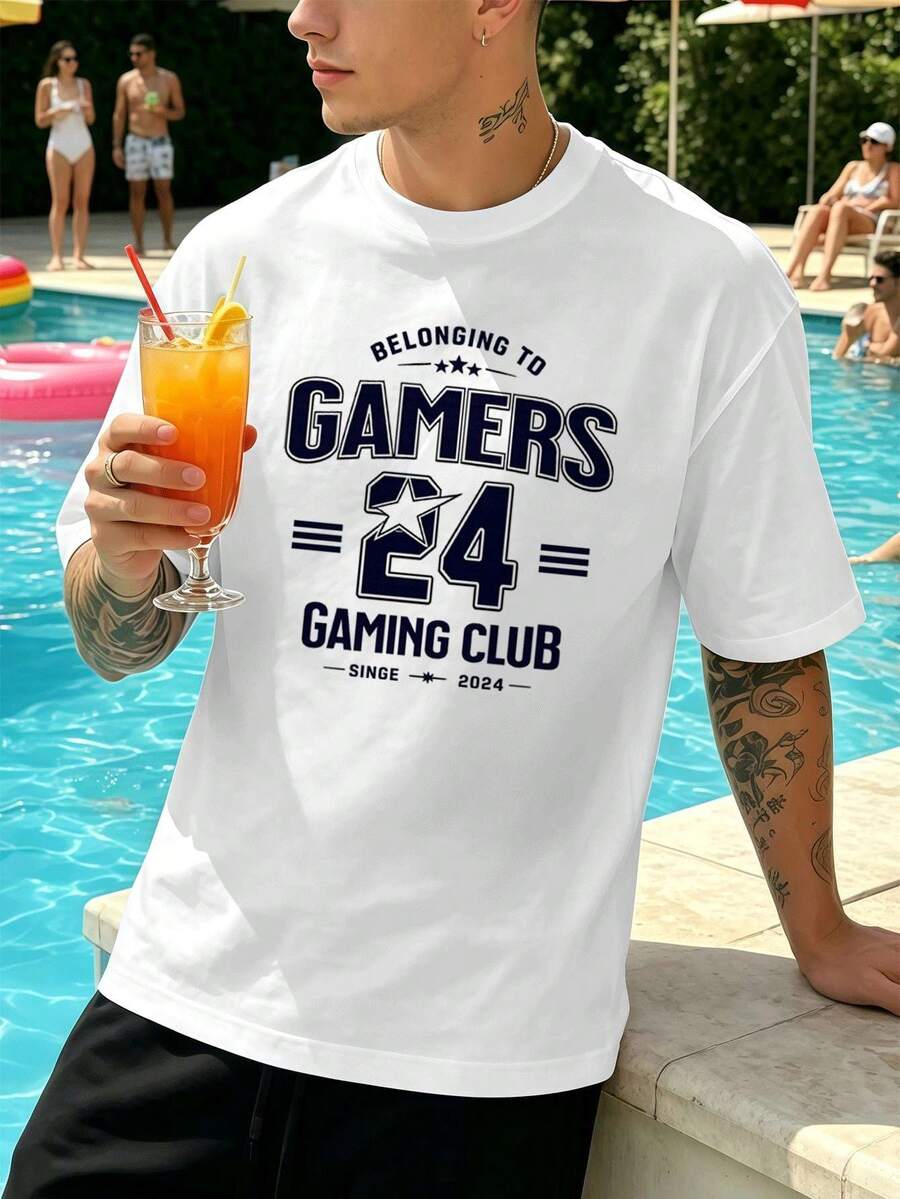 Men's 2024 Gamer Graphic Cotton T-Shirt, 100% Cotton, Hip-Hop Street Style, Comfortable, Durable, High Impact Print. - White - View 1