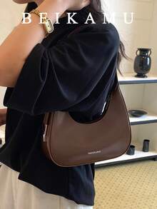 BEIKAMU Fashion Solid Color PU Women's Shoulder Bag, Zipper Closure Versatile Women's Underarm Bag Crescent Bag, Suitable For College, Commute, Shopping, Street Shopping, Daily Use - Coffee - View 2