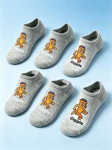 6 Pairs Men's Super Popular Giggle Cartoon Logo Short Socks, Classic Three-Color Versatile, Easily Inject Full Energy Into Your Outfit - Multicolor - View 6