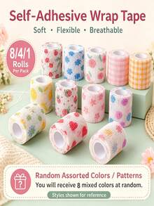 8/4/1 Roll Random Color Printed Self-Adhesive Finger Bandages, Anti-Wrinkle Wear-Resistant Finger Sleeves, Durable Finger Protection Covers, Suitable For Writing, Nail And Injured Finger Protection, Perfect For Office, Sports And Outdoor Work - Multicolor - View 2
