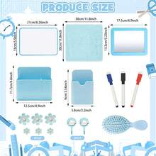 Girls Blue Locker Accessory Kit, 17pcs School Locker Decor With Magnetic Whiteboard, Mirror, Storage Boxes, Hooks, Floral Magnets, Rug And Labels, Cute Locker Decoration For Middle School - Mint Blue - View 8