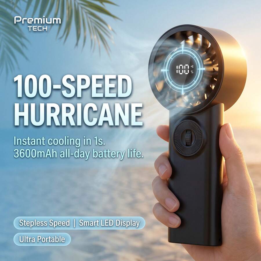 Handheld Portable Fan 100-Speed Stepless Adjustment 3600mAh Rechargeable Outdoor Cooling Small Fan Outdoor Commute Pocket Fan - Handheld - View 1