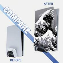 Disc Edition Retro Black & White Wave Art Sticker, Scratch-Resistant Bubble-Free Removable Console & Controller Skin - View 4