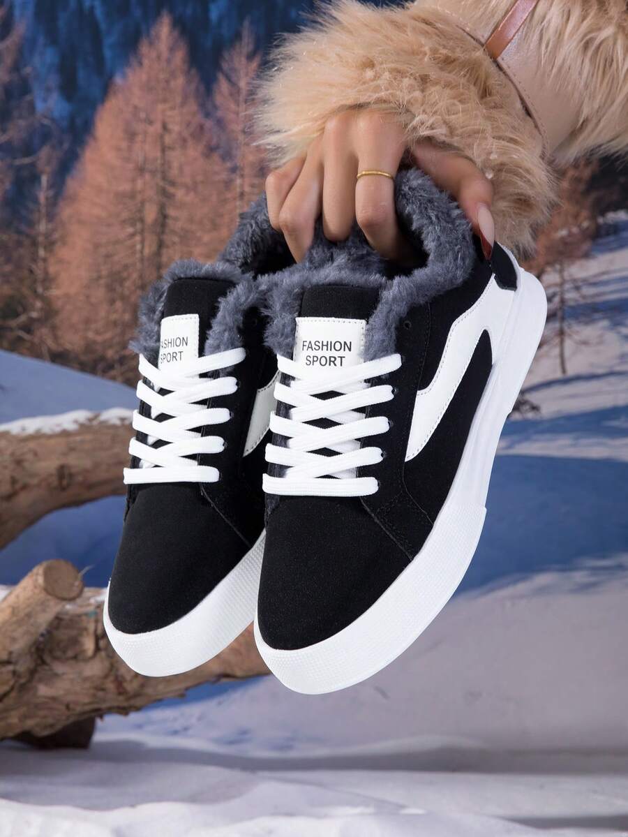 Women's Fashion Low-Top Sneakers With Colorblock Design, Breathable, Flat Thick Sole, Suitable For Multiple Occasions - Black - View 1
