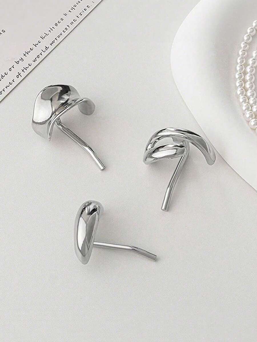 3pcs Women's Silver Ponytail Buckle Hair Tie Low Ponytail Fixing Tool Exquisite Hair Clip Simple Hair Accessory - Silver - View 1