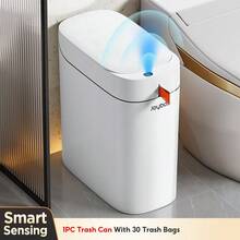 Joybos 1pc 3.5 Gallon Bathroom Trash Can With Lid , Touchless Motion Trash Can With Automatic Adsorption Bagging, Slim Small Waste Basket, Bathroom Garbage Can.Ultra-Thin Small Trash Basket, Suitable For Bedroom, Bathroom, Kitchen,Office, With 30 Bags - 白色 - 查看 21