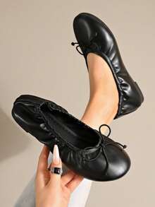 French Style Soft Sole Rocker Shoes Women 2026 New Round Toe Ballet Style Egg Roll Shoes - Black - View 4