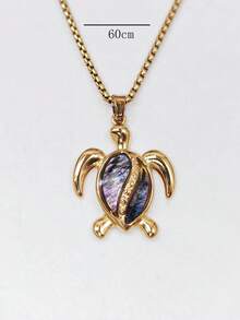 1pc Marine Life Series Stainless Steel Shell Inlaid Turtle Pendant 18K Women's Clavicle Necklace - Multicolor - View 6