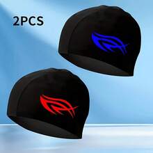 Babous 2pcs Breathable Elastic Swim Caps, Non-Slip Design, Unisex Knitted Swim Caps, Perfect For Swimming Pools, Beaches And Summer Recreation - Multicolor - View 2