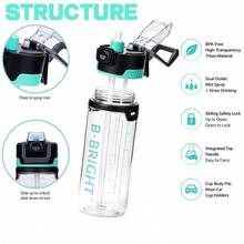 1 pieza Botella de agua deportiva para exteriores de 800ml/26oz con diseño de doble bebida, botella de agua refrescante esencial de verano, diseño de gran capacidad, hecha de material Tritan, inodora, irrompible, ligera, con asa oculta para fácil transporte, perfecta para camping, deportes al aire libre, senderismo, fútbol, baloncesto, correr, ciclismo, ejercicio, fitness, regalos de vacaciones, regalos de cumpleaños y talla grande - Multicolor - Ver 5