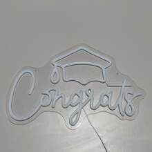 1件 Congrats Grad LED 霓虹燈牌 - USB供電可調光牆飾，畢業帽與香檳杯設計，手寫體燈光，適用畢業派對、居家辦公慶祝，耐用塑料材質，畢業裝飾，派對氛圍燈飾，工廠直供 - 藍色 - 查看 6