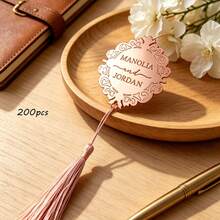 Personalized Acrylic Bookmarks With Tassels - Customized Engraved Elegant Round Bookmarks, Gold And Silver Mirror Acrylic, Suitable For Wedding Favors, Bridal Shower, Anniversary And Book Lovers' Decorative Bookmarks - Multicolor - View 11