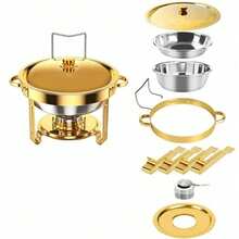 1/2/4/6 Gold Stainless Steel Insulated Dining Stove Banquet Buffet Catering Food Insulated Container with Lid for Wedding New Year Party, Cooking Only - Übersicht 4