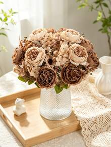 1/3/5/60pcs 12 Inch Artificial Peony Daisy Bouquet, Realistic Texture, Suitable For DIY Vase Floral Arrangement, Indoor/Outdoor Decoration, Home Decor, Wedding Decor, Table Decor, Autumn Decor - Brown - View 7