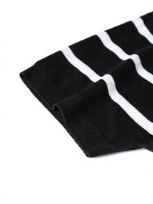 Men's Knitted Striped Short Sleeve Polo Shirt - Black - View 4