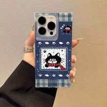 Ice Crystal Cube Blue Plaid Scarf Black Cat Phone Case Compatible With Apple 16/15/14/13 Pro Max 12/11 - Multicolor - View 4