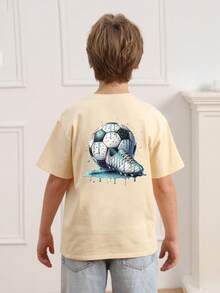 Tween Boy Casual Fun Graphic Print Crew Neck Pullover Short Sleeve T-Shirt Summer Top - Apricot - View 7