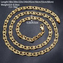1pc 18K Gold Plated Copper 750 Italian Flat Textured Necklace, Unisex, Daily Wear - Gold - View 8