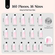Beetles 160Pcs Pink French Tip Press On Nails, Long Square Full Cover Nail Tips, Reusable Fake Nails, 16 Sizes DIY Salon Manicure - 160Pcs Pink Long Square - 查看 4