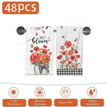 2/4/48pcs Red Floral Butterfly Pattern Printed Kitchen Towels - Ultra Soft, Highly Absorbent Polyester Dish Cloths And Hand Towels, Perfect For Holiday Decor, Kitchen Decor, Party Decor. - Multicolor - View 11
