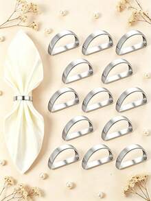 4-24 Stücke matte goldene D-förmige Serviettenringe, halbkreisförmige Metall-Serviettenhalter-Schnallen, Tischdekoration, Hochzeit, Bankett, Party - Silber - Übersicht 12