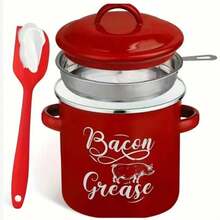 Vintage Reusable Enamel Bacon Grease Container With Removable Strainer, Oil Storage Kitchen Utensil - View 10