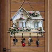2D Plano, Impresión 2D Plana 2D Plano Mini Invernadero Decoración de Pared con Colgante de Llave de Madera Colorida, Decoración Elegante para el Hogar y la Habitación, Adecuado para Sala de Estar, Porche, Villa | Arte de Pared Multifuncional Estacional, Decoración de Porche, 2D Plano - Multicolor - Ver 3