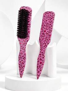Multi-Color Detangling Styling Brush, Leopard Print Plastic Hair Comb With Flexible Nylon Pins, Rounded Tips, Side Comb Teeth & Pointed Tail Handle, Wet Dry Hair Care Tool For Curly Wavy Thick Hair, Wigs, Women Daily Travel - Multicolor - View 12