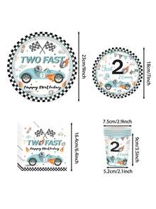 10件/20件/40件/80件 藍色「Two-Speed Forward」生日派對用品，2歲生日派對裝飾，「Two-Speed Forward」賽車紙盤餐巾紙餐具套裝，賽車運動主題生日裝飾，派對伴手禮 - 彩色 - 查看 3